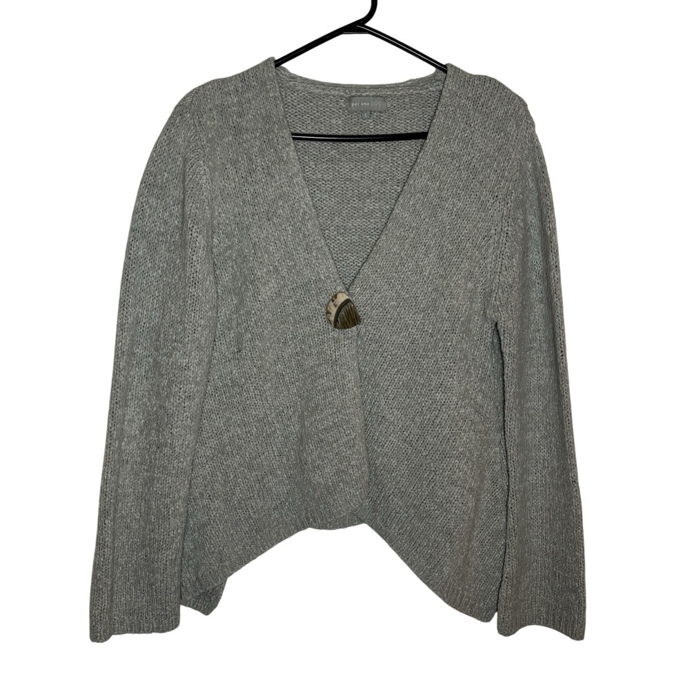 Per Una Gray Wool Blend Chunky Knit Asymmetric Wrap Cardigan Sweater Size L